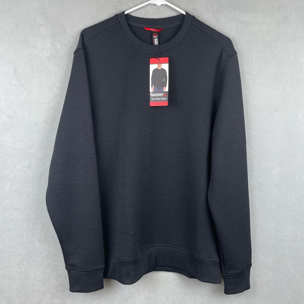 Gerry Mens Textured Crew Neck Sweatshirt Black Long Sleeve Pullover 1900993 M
